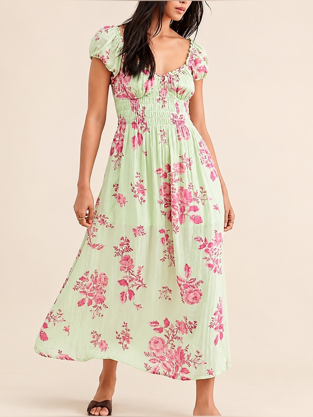 🌸 Free People Forget Me Not Cotton Gauze Floral Midi Dress Size M 🌸